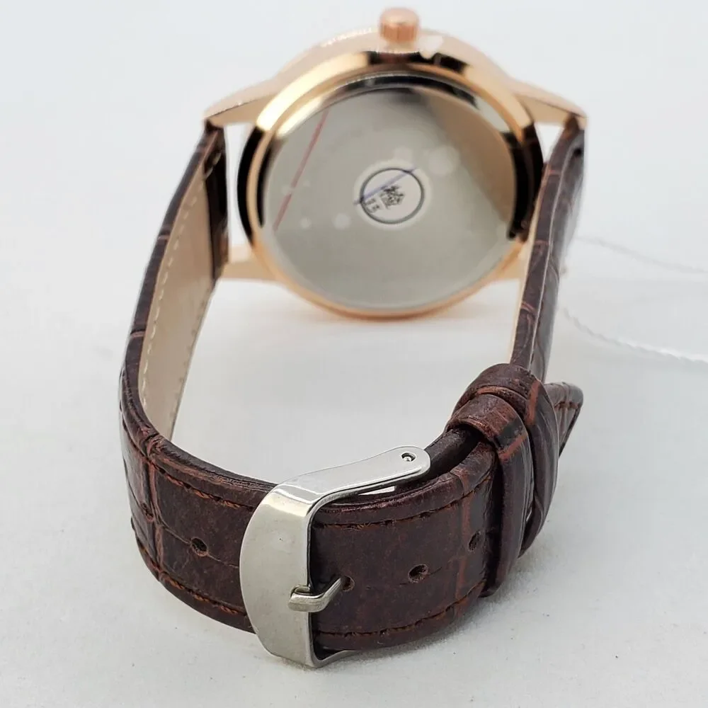 40MM Men's Watch Gold Case Black Dial Brown Leather Bands‎ Roman Numerals Date